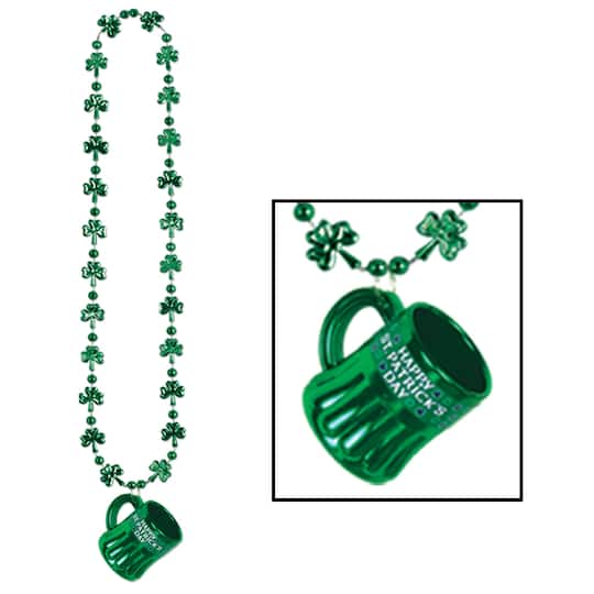 Beistle 33" Green Shamrock Beads with Happy St. Patrick's Day Mugs, 3ct.